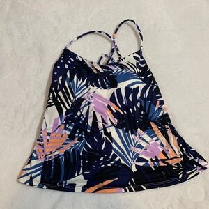 L.L.‎ Bean Women Tropical Leaf Print Swim Tank Top Size 6 Reg UPF 50+
